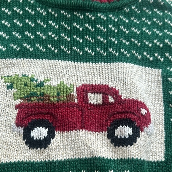 Hartstrings green knit boys sweater Christmas holiday truck 3T - Picture 2 of 3